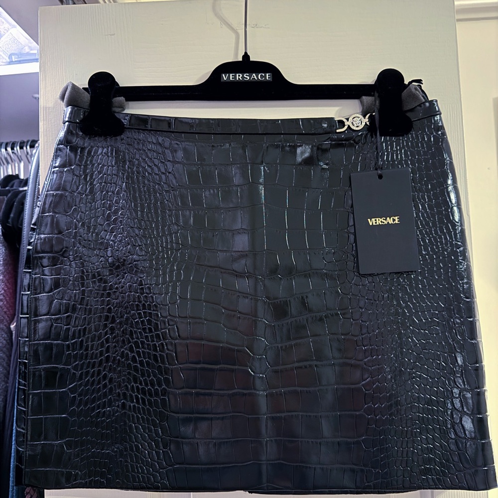 Versace Black Croc-Embossed Women's Skirt